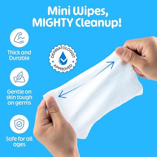 Fomin Mini Hand Sanitizer Tücher 8er Pack (8 Stück) - Duftfreie Mini-Feuchttücher - pH-ausgeglichen, biologisch abbaubar, antibakteriell für unterwegs - hypoallergen, insgesamt 64 Tücher