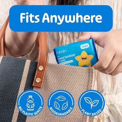 Fomin Mini Hand Sanitizer Tücher 8er Pack (8 Stück) - Vielfaltspack Mini Feuchttücher - pH-ausgeglichen, biologisch abbaubar, antibakteriell für unterwegs - hypoallergen, insgesamt 64 Tücher