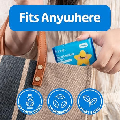 Fomin Mini Hand Sanitizer Tücher 8er Pack (8 Stück) - Vielfaltspack Mini Feuchttücher - pH-ausgeglichen, biologisch abbaubar, antibakteriell für unterwegs - hypoallergen, insgesamt 64 Tücher
