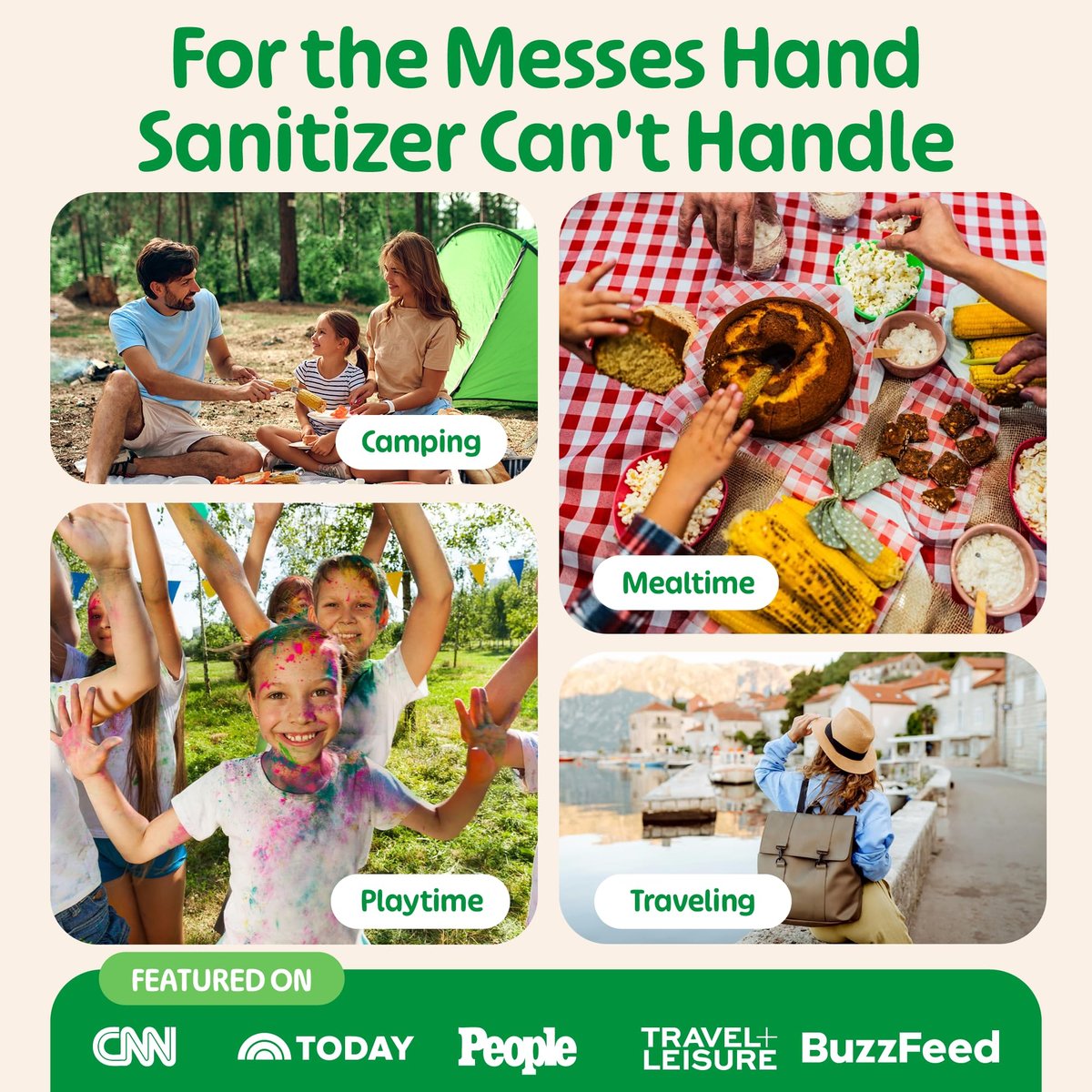 Fomin Mini Hand Sanitizer Tücher 8er Pack (8 Stück) - Vielfaltspack Mini Feuchttücher - pH-ausgeglichen, biologisch abbaubar, antibakteriell für unterwegs - hypoallergen, insgesamt 64 Tücher