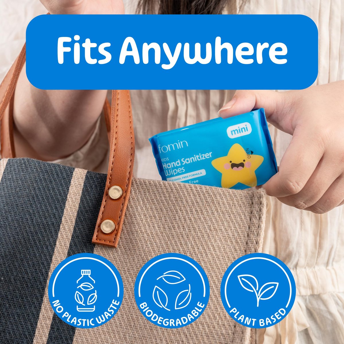Fomin Mini Hand Sanitizer Tücher 8er Pack (8 Stück) - Vielfaltspack Mini Feuchttücher - pH-ausgeglichen, biologisch abbaubar, antibakteriell für unterwegs - hypoallergen, insgesamt 64 Tücher