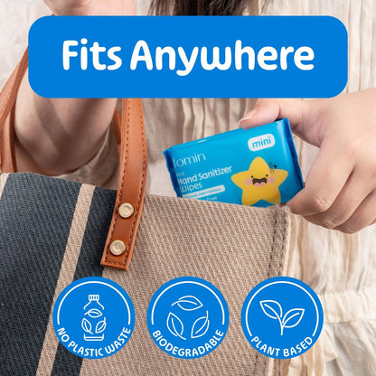 Fomin Mini Hand Sanitizer Tücher 8er Pack (8 Stück) - Vielfaltspack Mini Feuchttücher - pH-ausgeglichen, biologisch abbaubar, antibakteriell für unterwegs - hypoallergen, insgesamt 64 Tücher