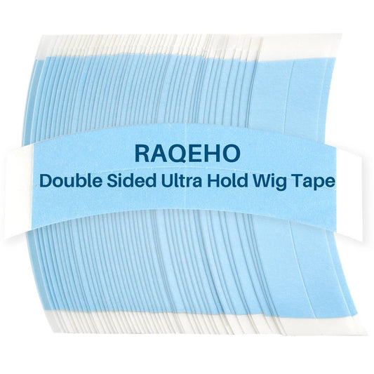 RAQEHO 50 Stück Perückenband – Doppelseitiges Ultra-Haftband für Spitzenfrontperücken, stark klebend, wasserfest, ultra-dünn für Perücken, Haarteile und Haarverlängerungen