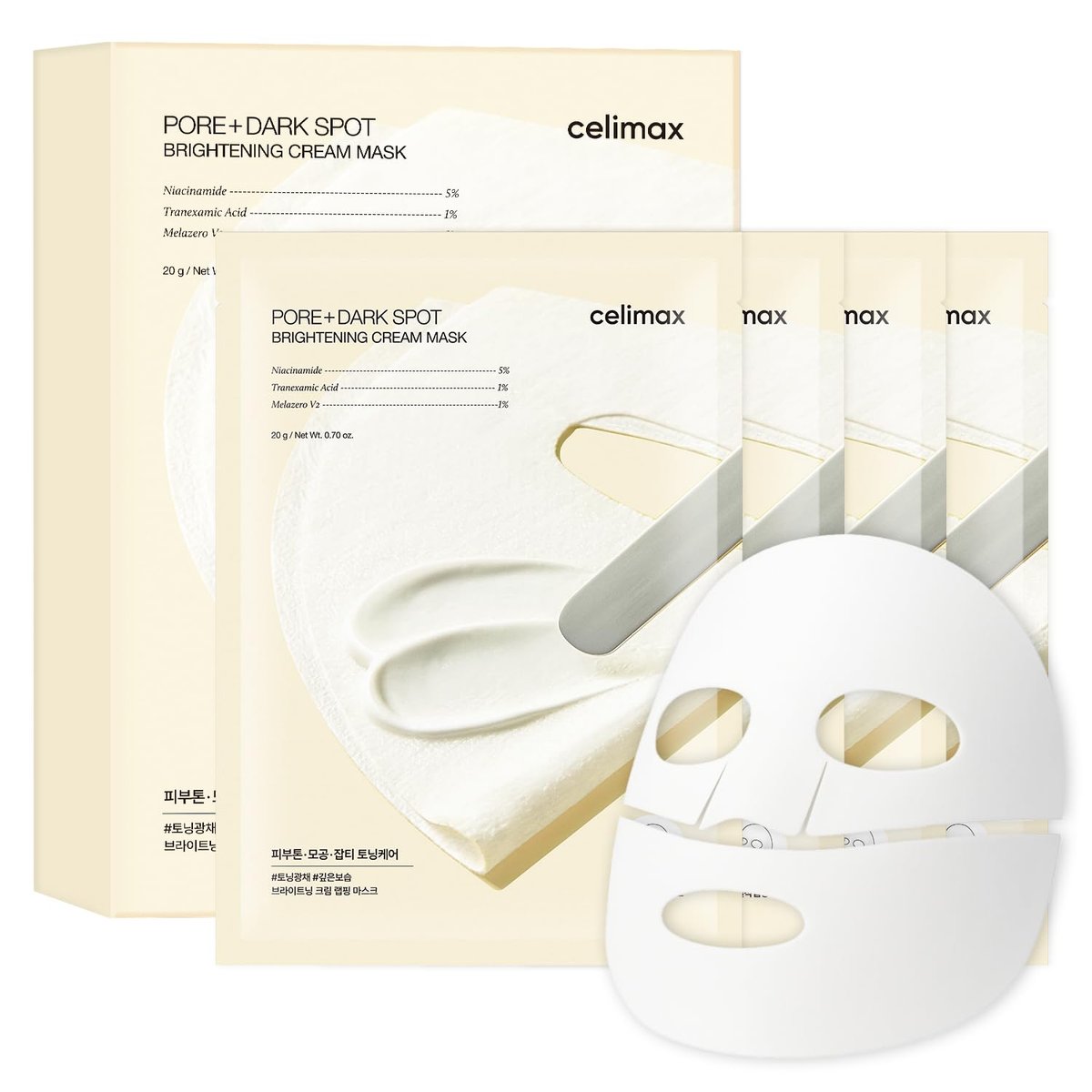 celimax Pore+Dark Spot Brightening Cream Mask 4 Stück | Nicht klebende Gesichtsmaske für vergrößerte Poren mit Niacinamid, Tranexamsäure, beruhigend, feuchtigkeitsspendend, Hyperpigmentierung, koreanische Maske