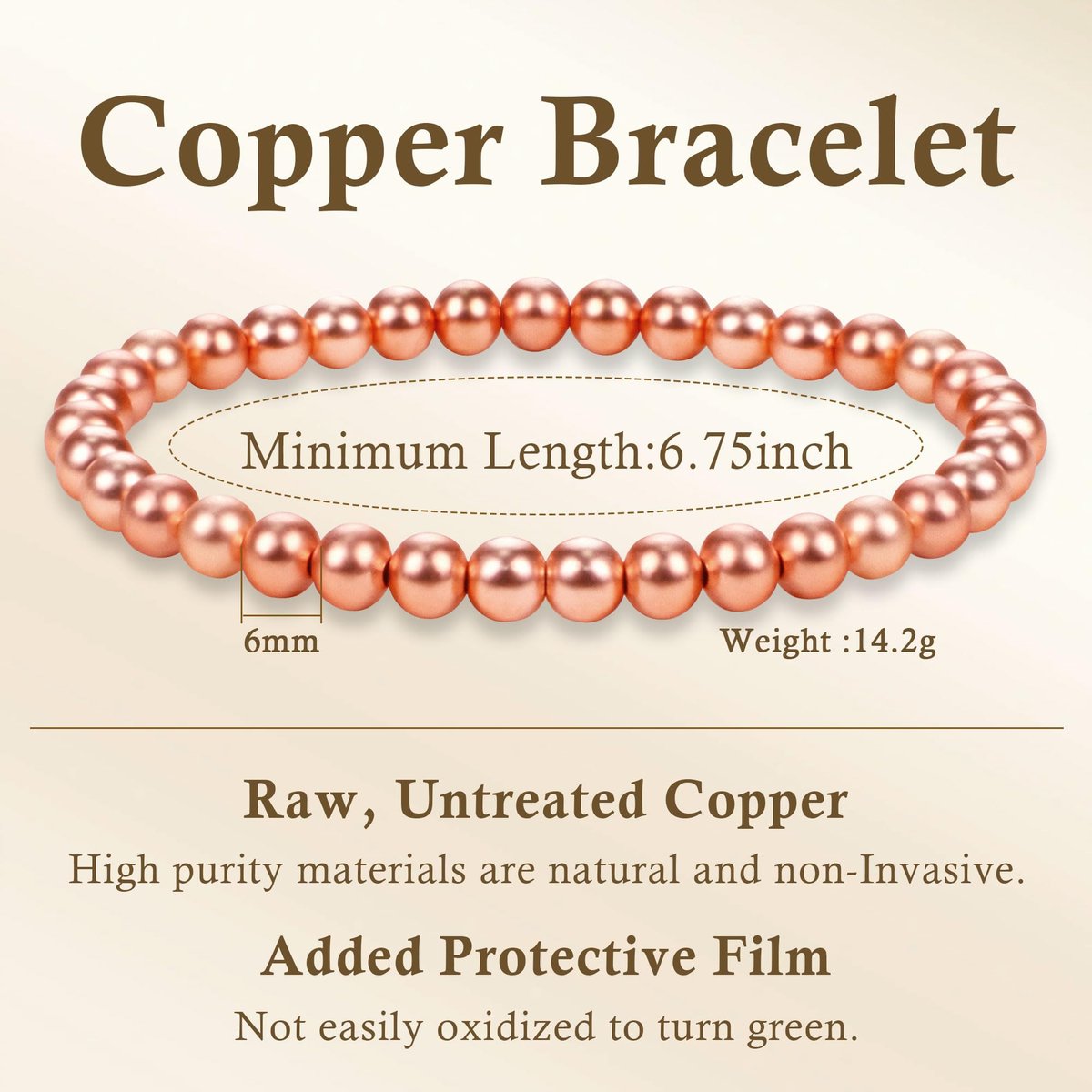 PEALICIOUS Kupferarmband für Damen und Herren, 6 mm Kupferschmuck als Geburtstagsgeschenk, zartes Kupferarmband Pulsera De Cobre para Mujer als Geschenk für Eltern, Jubiläumsgeschenk für Sie und Ihn