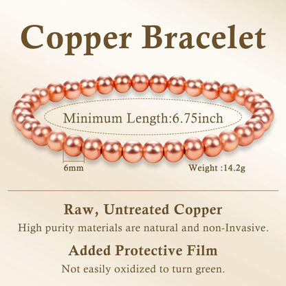 PEALICIOUS Kupferarmband für Damen und Herren, 6 mm Kupferschmuck als Geburtstagsgeschenk, zartes Kupferarmband Pulsera De Cobre para Mujer als Geschenk für Eltern, Jubiläumsgeschenk für Sie und Ihn