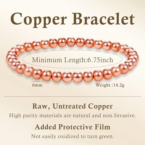 PEALICIOUS Kupferarmband für Damen und Herren, 6 mm Kupferschmuck als Geburtstagsgeschenk, zartes Kupferarmband Pulsera De Cobre para Mujer als Geschenk für Eltern, Jubiläumsgeschenk für Sie und Ihn