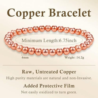 PEALICIOUS Kupferarmband für Damen und Herren, 6 mm Kupferschmuck als Geburtstagsgeschenk, zartes Kupferarmband Pulsera De Cobre para Mujer als Geschenk für Eltern, Jubiläumsgeschenk für Sie und Ihn