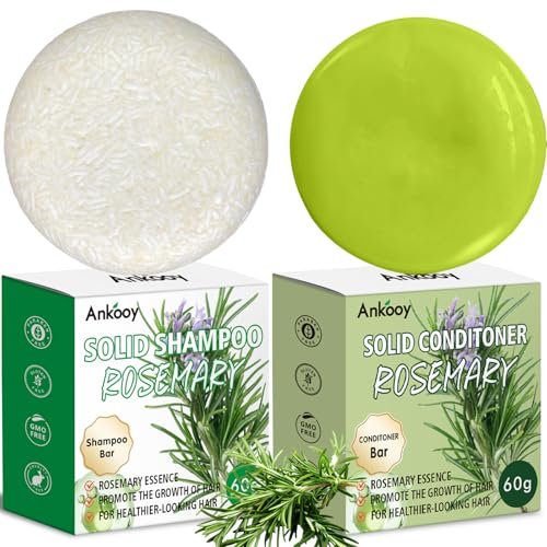 ANKOOY 2er-Pack Rosmarinöl Shampoo Bar & Conditioner Set – Stärkendes Shampoo und Conditioner für Frauen und Männer, kräftigt das Haar, reduziert Haarausfall, kontrolliert Öl, unterstützt die Kopfhautgesundheit