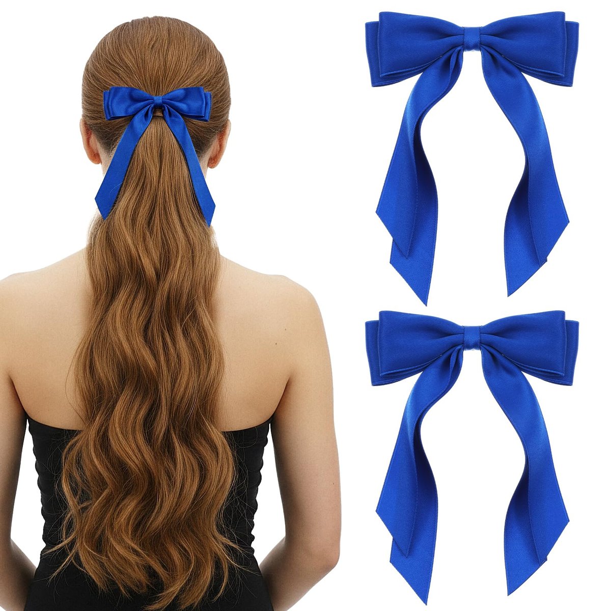 Matwsec 2er-Pack Königlich Blaue Haarschleife mit Bändern – Haarklammer für Damen und Mädchen, Hochzeitsaccessoire