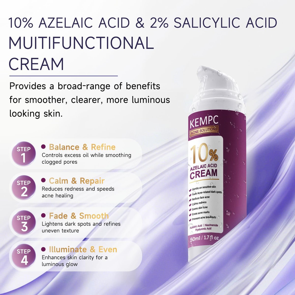 10% Azelainsäure Akne Behandlung für das Gesicht – Hormonelle/Zystische Akne Spot Treatment Creme | Rötungsreduzierende Akne Feuchtigkeitscreme für Rosacea & empfindliche, zu Akne neigende Haut | Jugendliche & Erwachsene, 1,7 oz
