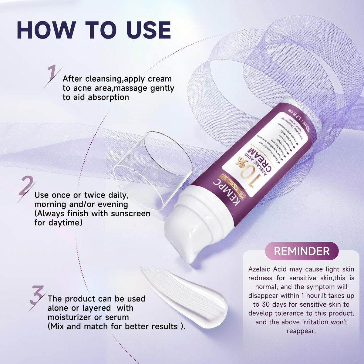 10% Azelainsäure Akne Behandlung für das Gesicht – Hormonelle/Zystische Akne Spot Treatment Creme | Rötungsreduzierende Akne Feuchtigkeitscreme für Rosacea & empfindliche, zu Akne neigende Haut | Jugendliche & Erwachsene, 1,7 oz