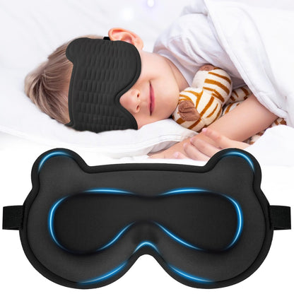 Kinder Schlafmaske, 3D Schlafaugenmaske für Kinder mit verstellbarem elastischen Band, Bärenform Augenabdeckung mit Memory-Schaum, weich & lichtblockierend, Geschenk für Jungen Mädchen Teenager Alter 5–15 (Schwarz)