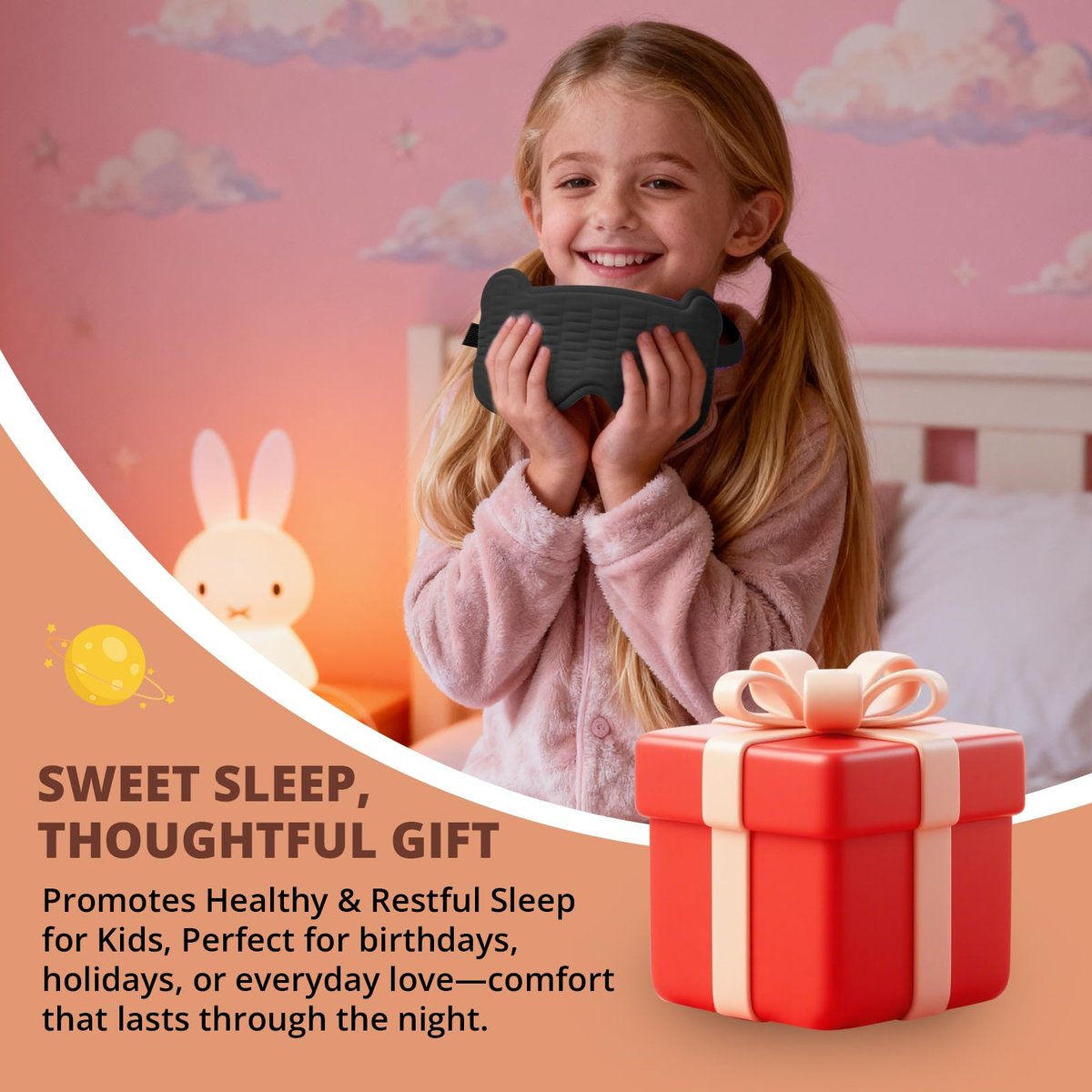 Kinder Schlafmaske, 3D Schlafaugenmaske für Kinder mit verstellbarem elastischen Band, Bärenform Augenabdeckung mit Memory-Schaum, weich & lichtblockierend, Geschenk für Jungen Mädchen Teenager Alter 5–15 (Schwarz)
