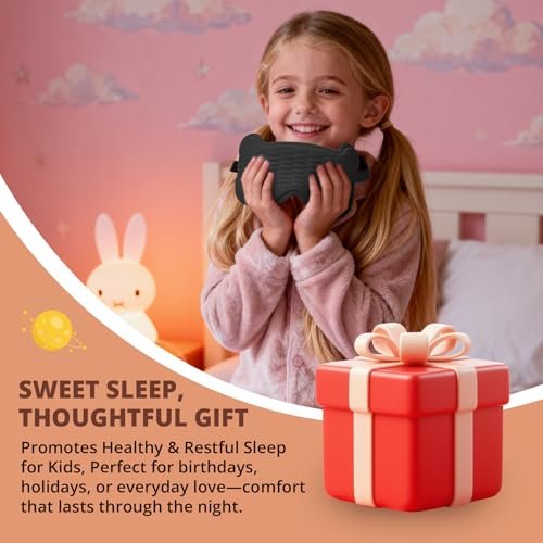 Kinder Schlafmaske, 3D Schlafaugenmaske für Kinder mit verstellbarem elastischen Band, Bärenform Augenabdeckung mit Memory-Schaum, weich & lichtblockierend, Geschenk für Jungen Mädchen Teenager Alter 5–15 (Schwarz)