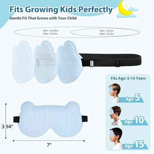 Kinder Schlafmaske, 3D Schlafaugenmaske für Kinder mit verstellbarem elastischem Band, Bärenförmige Augenabdeckung mit Memory-Schaum, Weich & Lichtblockierend, Geschenk für Jungen Mädchen Teenager Alter 5–15 (Blau)
