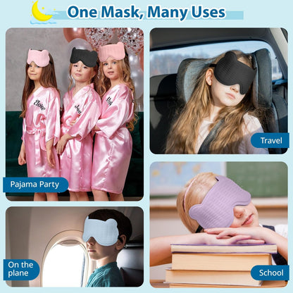 Kinder Schlafmaske, 3D Schlafaugenmaske für Kinder mit verstellbarem elastischem Band, Bärenförmige Augenabdeckung mit Memory-Schaum, Weich & Lichtblockierend, Geschenk für Jungen Mädchen Teenager Alter 5–15 (Blau)
