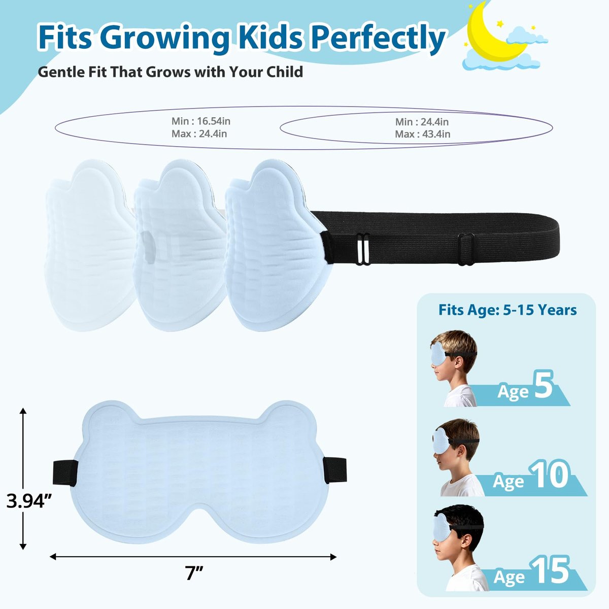 Kinder Schlafmaske, 3D Schlafaugenmaske für Kinder mit verstellbarem elastischem Band, Bärenförmige Augenabdeckung mit Memory-Schaum, Weich & Lichtblockierend, Geschenk für Jungen Mädchen Teenager Alter 5–15 (Blau)