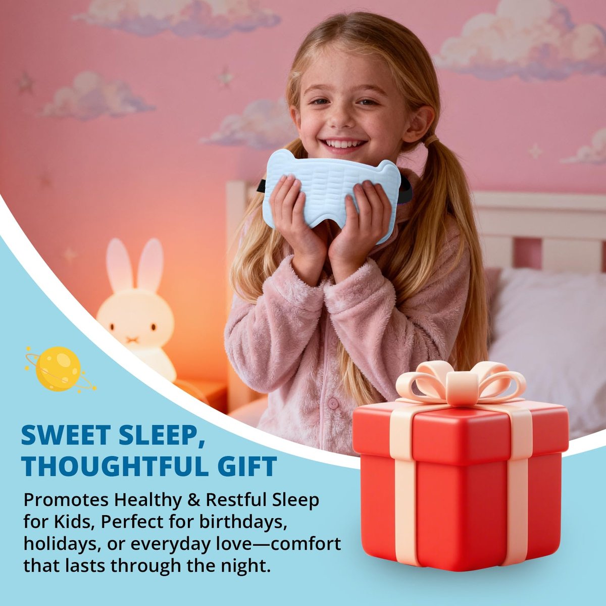 Kinder Schlafmaske, 3D Schlafaugenmaske für Kinder mit verstellbarem elastischem Band, Bärenförmige Augenabdeckung mit Memory-Schaum, Weich & Lichtblockierend, Geschenk für Jungen Mädchen Teenager Alter 5–15 (Blau)