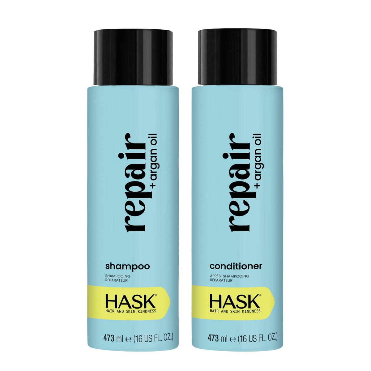 HASK Repair + Argan Oil Shampoo und Conditioner Set | Farbsicher, Sulfatfrei, Parabenfrei, Glutenfrei, Tierversuchsfrei | 2 x 473 ml