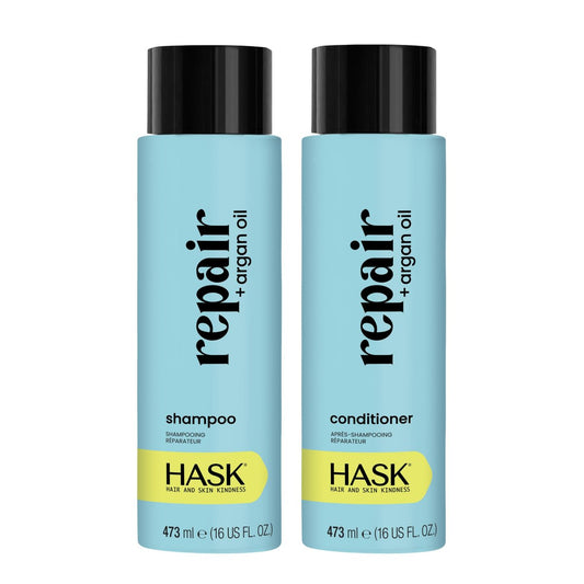 HASK Repair + Argan Oil Shampoo und Conditioner Set | Farbsicher, Sulfatfrei, Parabenfrei, Glutenfrei, Tierversuchsfrei | 2 x 473 ml