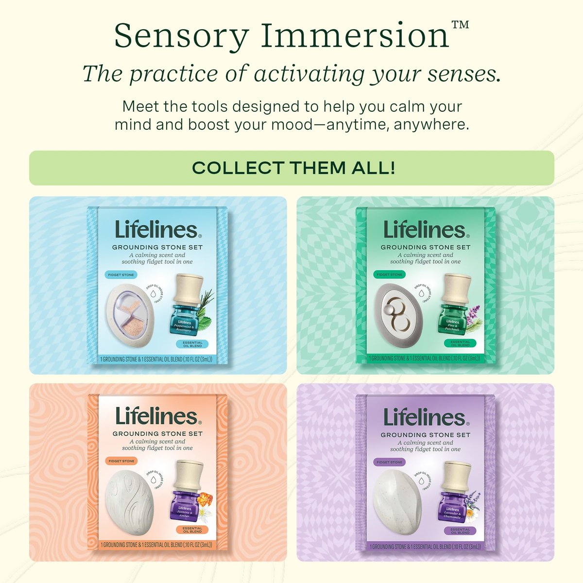 Lifelines Duftstein & Öl-Blend – Tragbarer Fidget für Jugendliche & Erwachsene mit ätherischen Ölen & Diffusionssteinen für sensorische Immersion – Beruhigender wasserloser Passivdiffusor