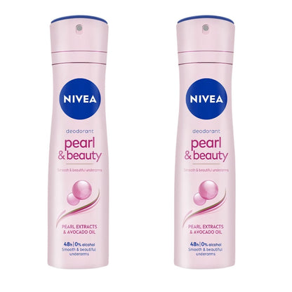 NIVEA Pearl & Beauty Antiperspirant Spray für Frauen – 0% Alkohol, sanfte Hautpflege, langanhaltende Frische, Perlenextrakt für glatte Achseln, dermatologisch getestet, 150 ml, 2er-Pack