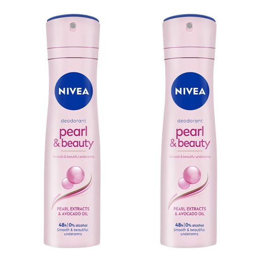 NIVEA Pearl & Beauty Antiperspirant Spray für Frauen – 0% Alkohol, sanfte Hautpflege, langanhaltende Frische, Perlenextrakt für glatte Achseln, dermatologisch getestet, 150 ml, 2er-Pack