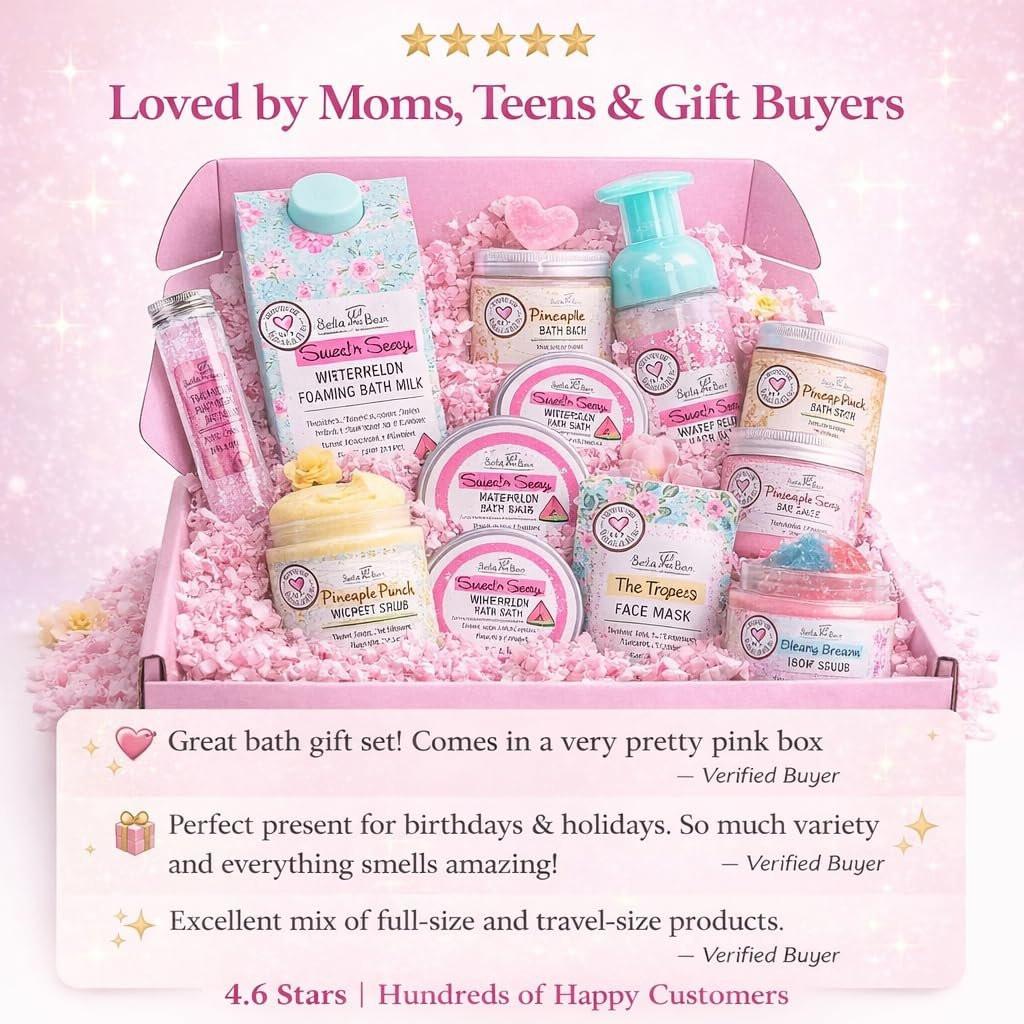 Bella & Bear Spa-Geschenkset für Mädchen & Teenager – Beauty Mystery Box im Wert von über 90 € – 10–12 Bade-, Körper- & Hautpflegeprodukte in voller Größe & Reisegröße – Geburtstags- & Weihnachtsgeschenk