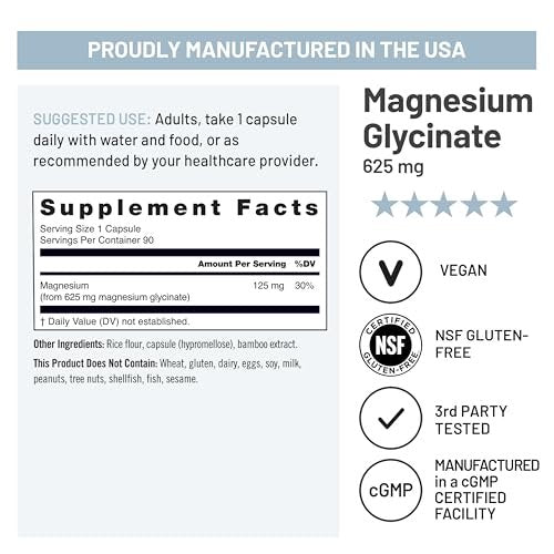 NatureWise Magnesium Glycinat 625 mg – Hochdosiertes, cheliertes Magnesiumglycinat für Schlaf, Entspannung, Muskeln & Knochen* – Magenfreundlich, vegan, nicht-GVO – 90 Kapseln (90-Tage-Vorrat)