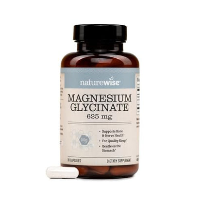 NatureWise Magnesium Glycinat 625 mg – Hochdosiertes, cheliertes Magnesiumglycinat für Schlaf, Entspannung, Muskeln & Knochen* – Magenfreundlich, vegan, nicht-GVO – 90 Kapseln (90-Tage-Vorrat)