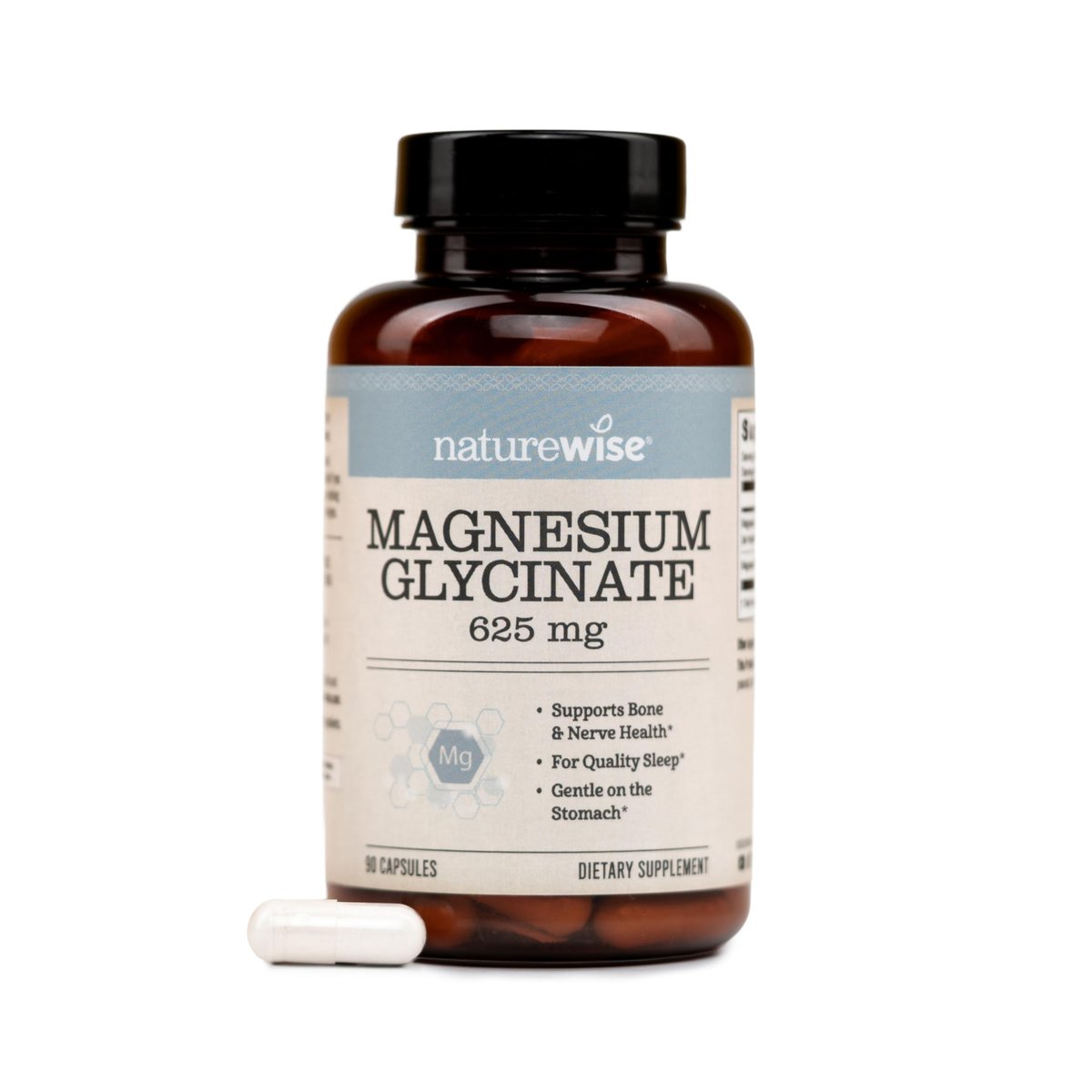NatureWise Magnesium Glycinat 625 mg – Hochdosiertes, cheliertes Magnesiumglycinat für Schlaf, Entspannung, Muskeln & Knochen* – Magenfreundlich, vegan, nicht-GVO – 90 Kapseln (90-Tage-Vorrat)