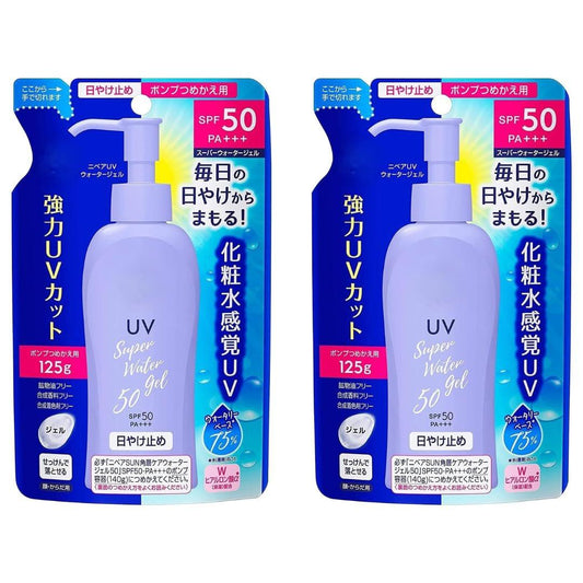 Japanischer Sonnenschutz SPF 50/PA+++ Super Water Gel 4,22 fl oz (125 g) Nachfüllpackung mit 2 Stück