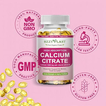 Calcium Komplex für Frauen – Hochdosiertes Calciumcitrat 1200 mg mit Vitamin D3 & Magnesium für starke Knochen, 2-Monats-Vorrat, 60 Softgels