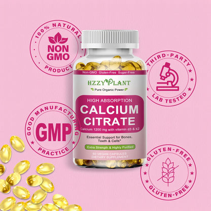 Calcium Komplex für Frauen – Hochdosiertes Calciumcitrat 1200 mg mit Vitamin D3 & Magnesium für starke Knochen, 2-Monats-Vorrat, 60 Softgels