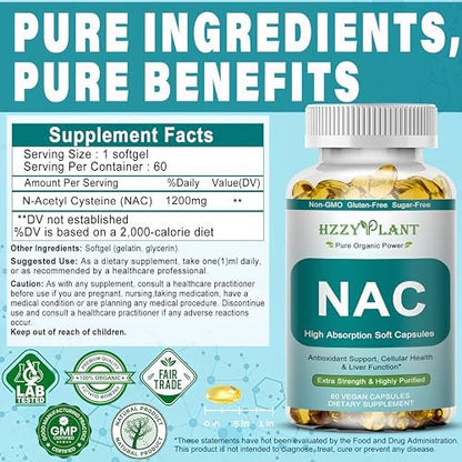 NAC Nahrungsergänzung - NAC Softgel-Kapseln für Antioxidans, Immunsystem, Atemwege, Lebergesundheit - Hochabsorbierbares NAC N-Acetylcystein 1200mg - Non-GMO, Glutenfrei, Vegan - 2-Monatsvorrat