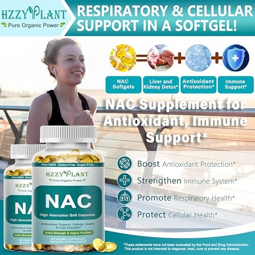 NAC Nahrungsergänzung - NAC Softgel-Kapseln für Antioxidans, Immunsystem, Atemwege, Lebergesundheit - Hochabsorbierbares NAC N-Acetylcystein 1200mg - Non-GMO, Glutenfrei, Vegan - 2-Monatsvorrat