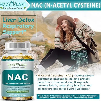 NAC Nahrungsergänzung - NAC Softgel-Kapseln für Antioxidans, Immunsystem, Atemwege, Lebergesundheit - Hochabsorbierbares NAC N-Acetylcystein 1200mg - Non-GMO, Glutenfrei, Vegan - 2-Monatsvorrat
