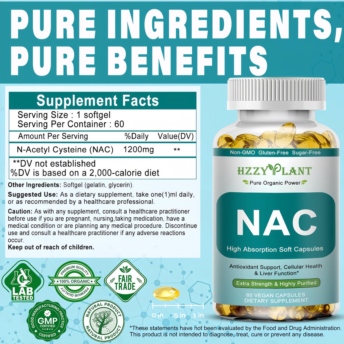 NAC Nahrungsergänzung - NAC Softgel-Kapseln für Antioxidans, Immunsystem, Atemwege, Lebergesundheit - Hochabsorbierbares NAC N-Acetylcystein 1200mg - Non-GMO, Glutenfrei, Vegan - 2-Monatsvorrat