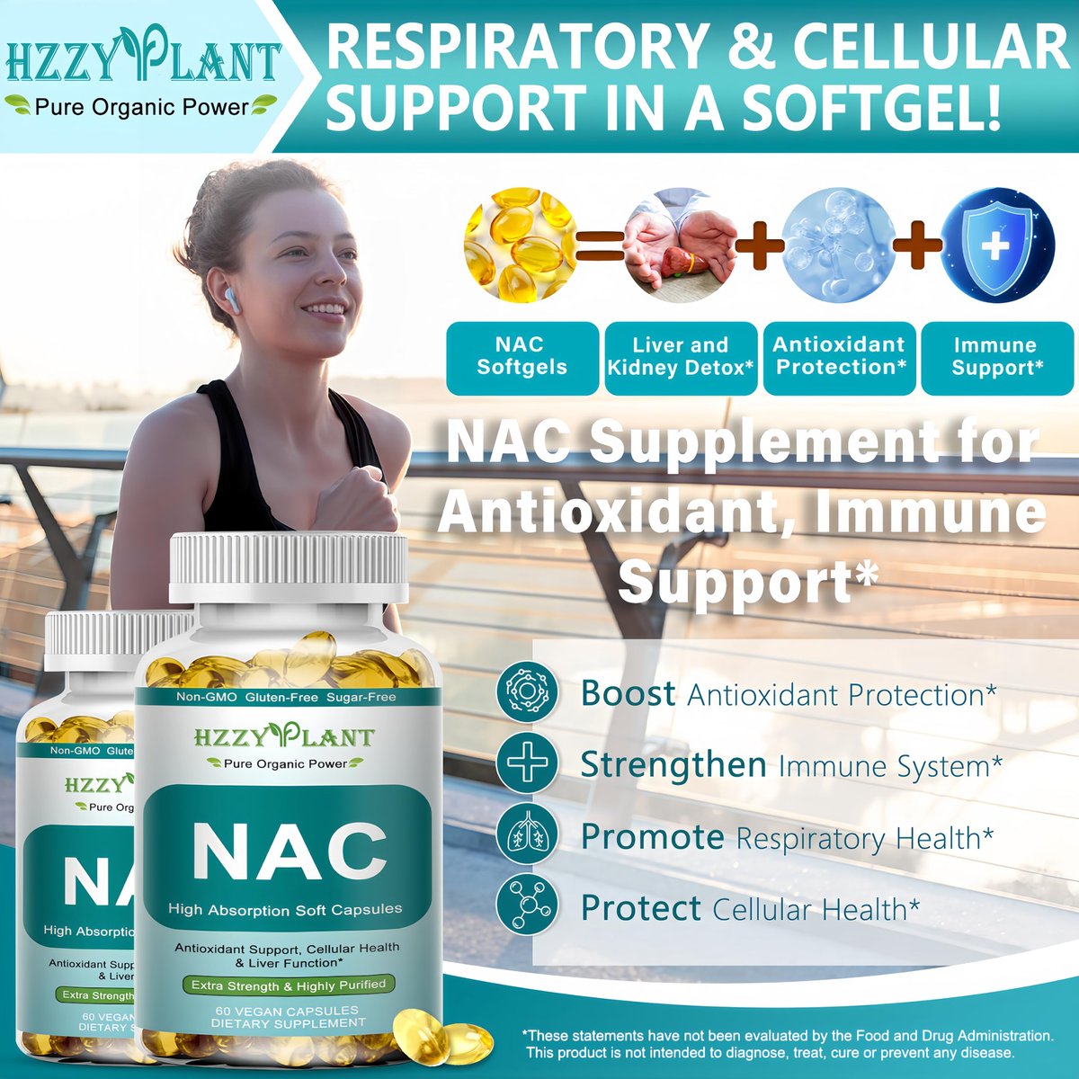 NAC Nahrungsergänzung - NAC Softgel-Kapseln für Antioxidans, Immunsystem, Atemwege, Lebergesundheit - Hochabsorbierbares NAC N-Acetylcystein 1200mg - Non-GMO, Glutenfrei, Vegan - 2-Monatsvorrat