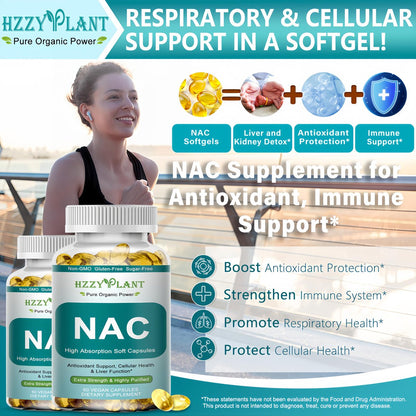 NAC Nahrungsergänzung - NAC Softgel-Kapseln für Antioxidans, Immunsystem, Atemwege, Lebergesundheit - Hochabsorbierbares NAC N-Acetylcystein 1200mg - Non-GMO, Glutenfrei, Vegan - 2-Monatsvorrat