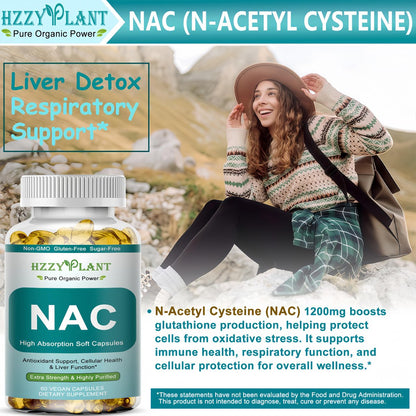 NAC Nahrungsergänzung - NAC Softgel-Kapseln für Antioxidans, Immunsystem, Atemwege, Lebergesundheit - Hochabsorbierbares NAC N-Acetylcystein 1200mg - Non-GMO, Glutenfrei, Vegan - 2-Monatsvorrat