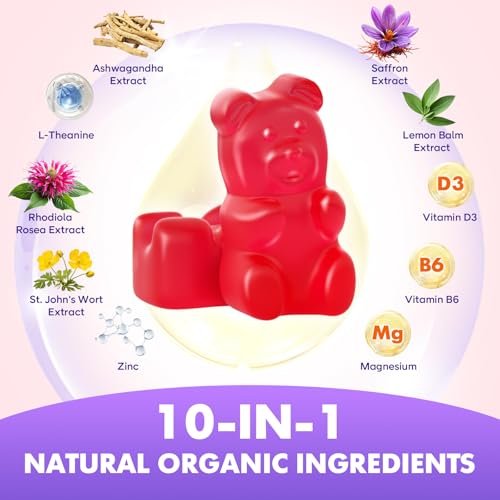 softbear Bio Safran Gummis für Kinder & Erwachsene - 10-in-1 Safran Extrakt mit 88,5mg - Zuckerfrei, Nicht-GVO, Erdbeergeschmack - 60 Stück
