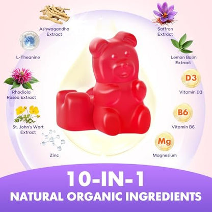 softbear Bio Safran Gummis für Kinder & Erwachsene - 10-in-1 Safran Extrakt mit 88,5mg - Zuckerfrei, Nicht-GVO, Erdbeergeschmack - 60 Stück