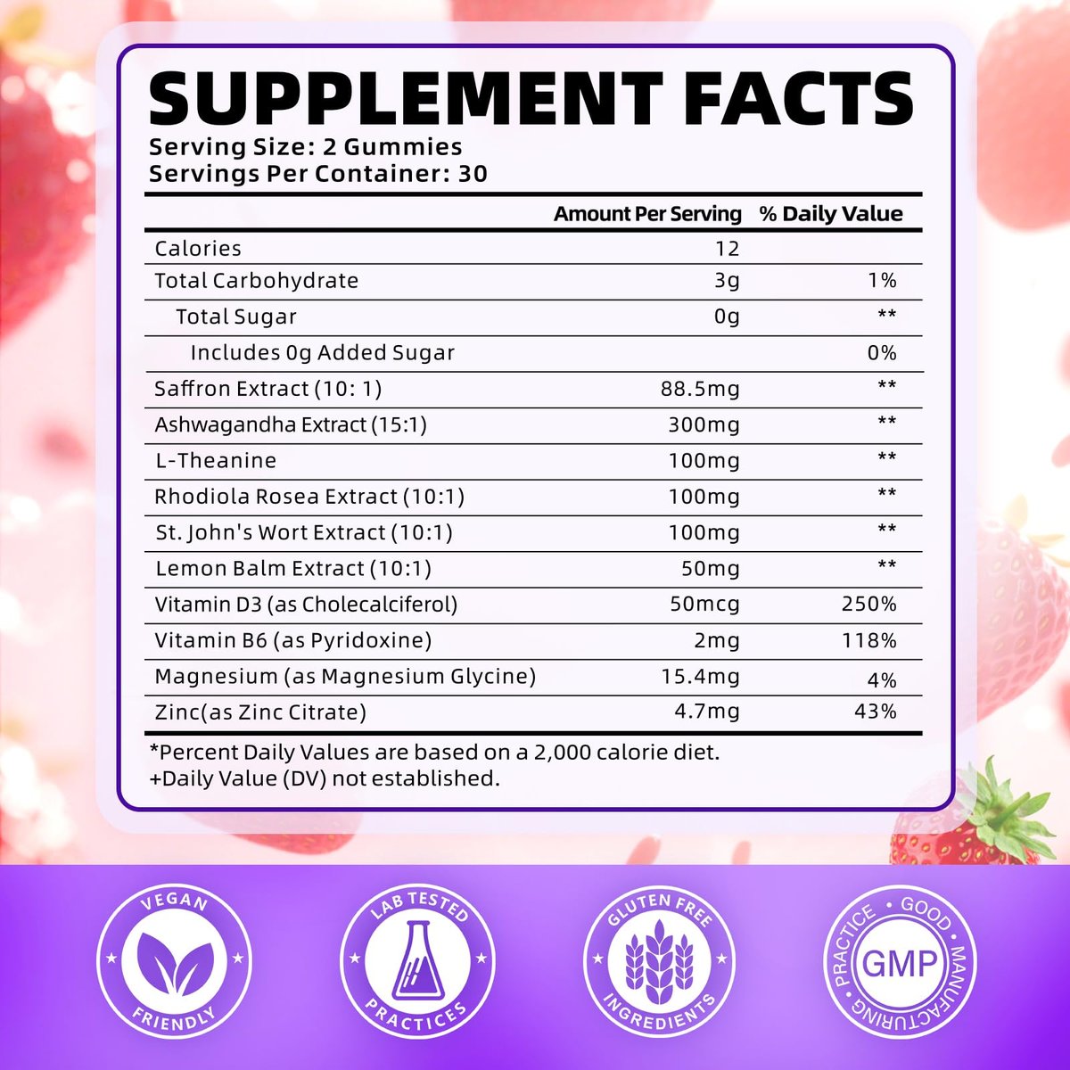 softbear Bio Safran Gummis für Kinder & Erwachsene - 10-in-1 Safran Extrakt mit 88,5mg - Zuckerfrei, Nicht-GVO, Erdbeergeschmack - 60 Stück