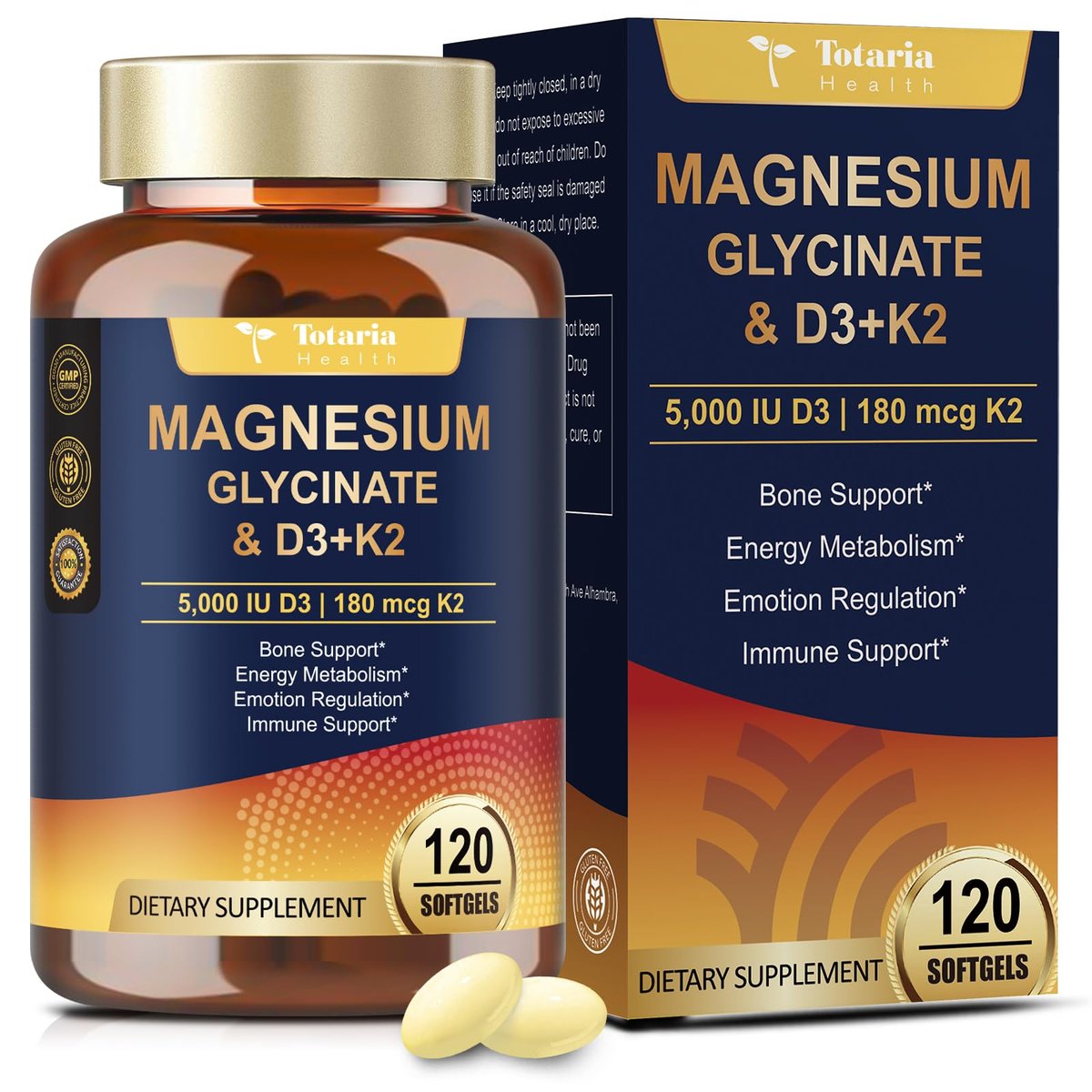 9-in-1 Magnesiumglycinat 500mg + Vitamin D3 5000 IE & K2 Komplex - Hoch absorbierbar - Unterstützt gesunden Stressabbau, Schlaf, Muskelfunktion, Knochengesundheit & Energie - Non-GMO, glutenfrei, 120 Softgels