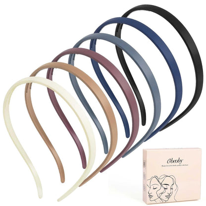 obeoby 6er-Pack Druckfreie Stirnbänder für Brillenträger, Quadratische Sonnenbrillen-Stirnbänder für Frauen und Mädchen, Haarbänder mit Zähnen, rutschfest (Braune Serie)