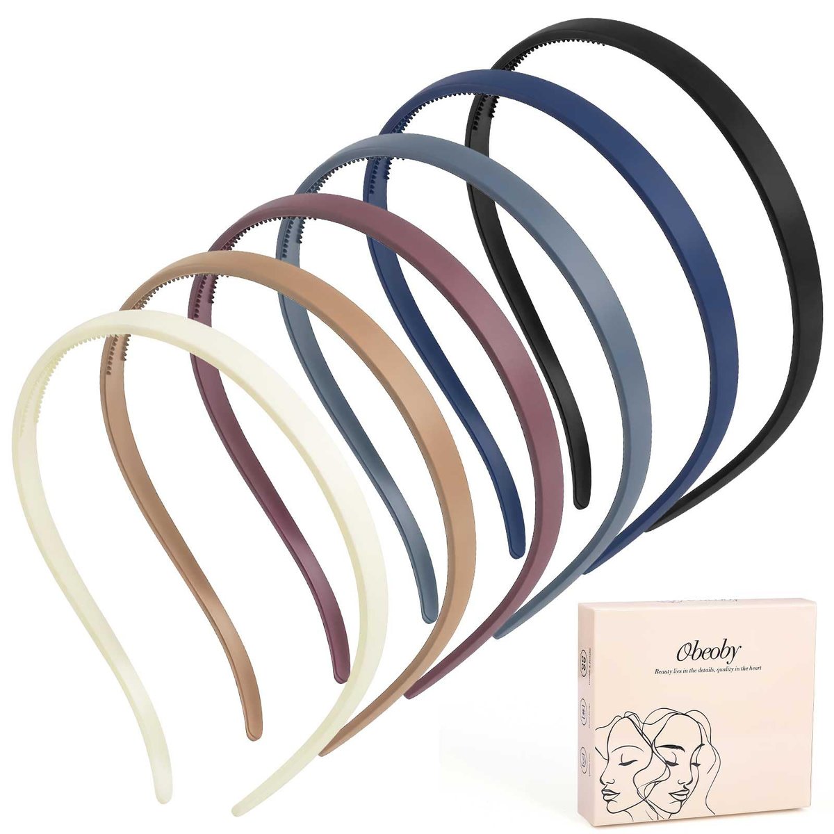 obeoby 6er-Pack Druckfreie Stirnbänder für Brillenträger, Quadratische Sonnenbrillen-Stirnbänder für Frauen und Mädchen, Haarbänder mit Zähnen, rutschfest (Braune Serie)