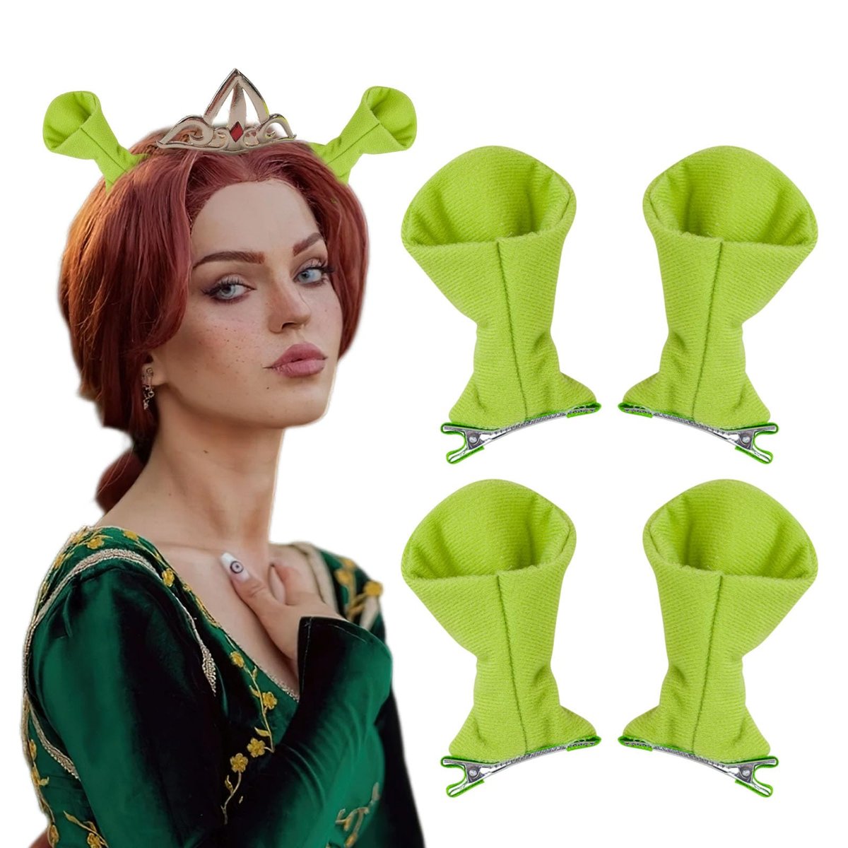 Bufeti 4er-Pack Grüne Oger-Ohren Stirnband Monster Haarclips für Halloween Kostüm Party Accessoires