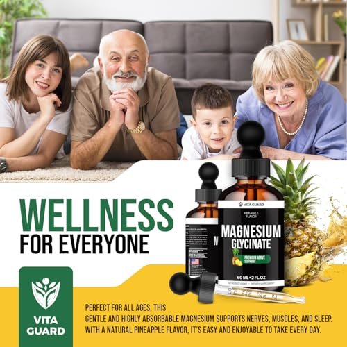 Magnesium Glycinate 500mg flüssige Tropfen – Zuckerfreies Magnesiumpräparat, vegane Formel, 60 ml, Geschmack Ananas